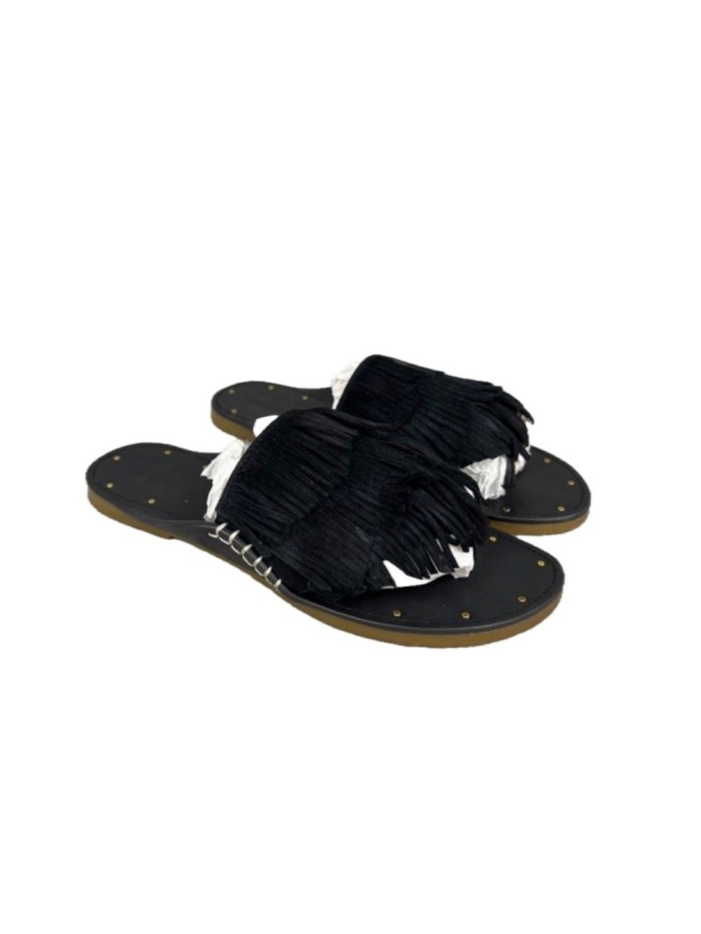 Charlotte Stone Black Fringe Sandals 8